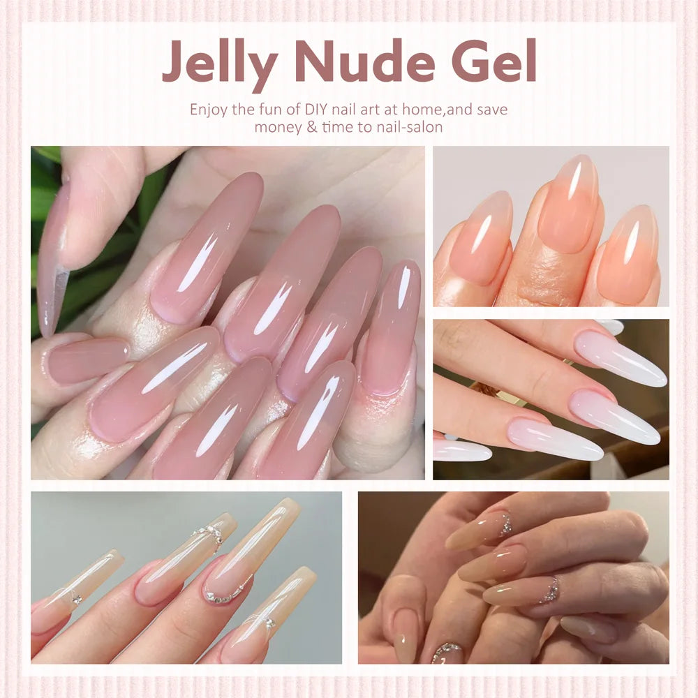 Canni Nail Gel Polish Jelly Nude Color HEMA FREE 9ml Transparent Semi Permanent Natural Nude Collection French Nail Gel Lacquer