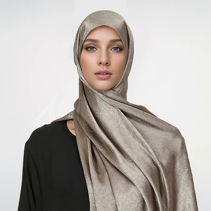 Hot Premium Satin Crinkle Hijab Silk Scarf Chiffon Shawl Plain Muslim Women Hijabs Islam Women Turban Pleated Scarf Ramadan