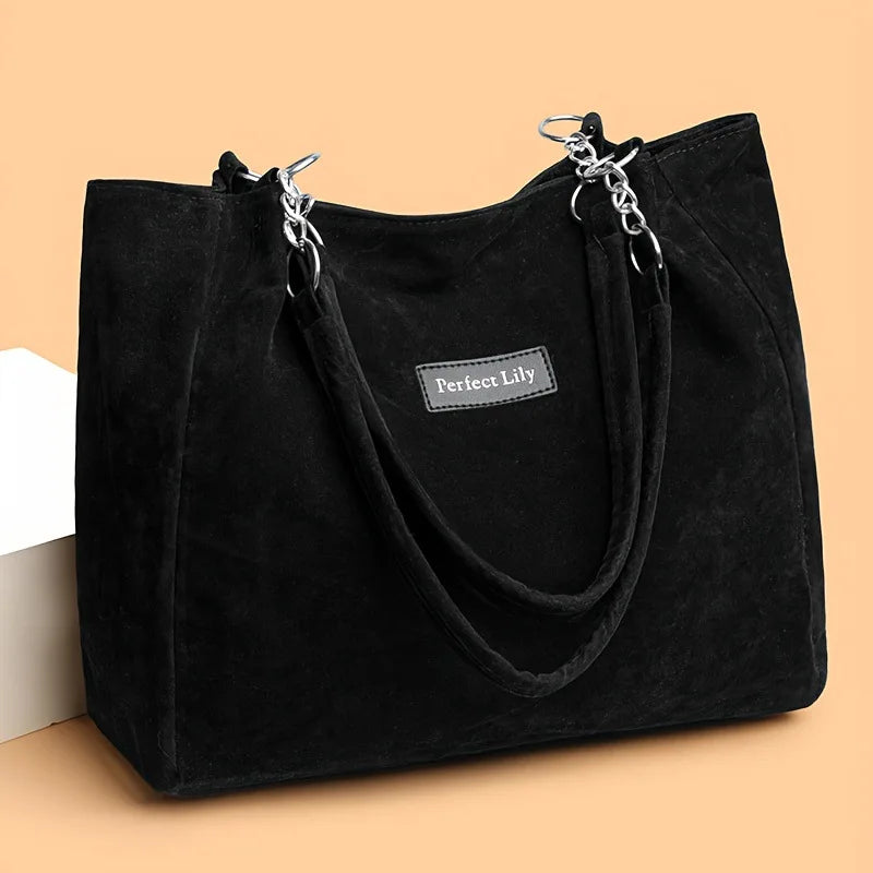 European American Autumn Winter Large Capacity Suede Women's Bag, Vintage Handbags Women Shoulder Bag, Retro Faux Suede Tote Bag