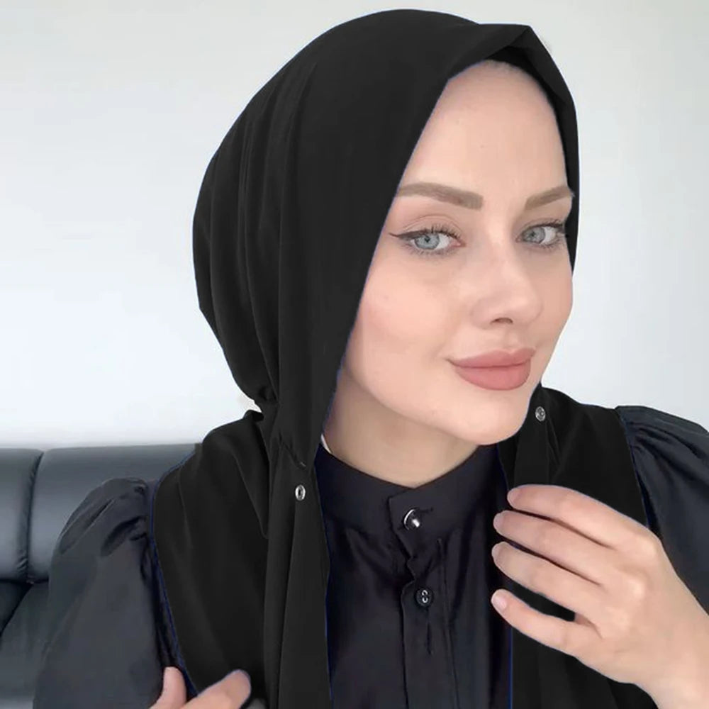 Fastener Instant Hijab for Muslim Women Ready To Wear Head Wraps Full Cover Scarf Headscarf Bonnet Plain Neck Head Shawls