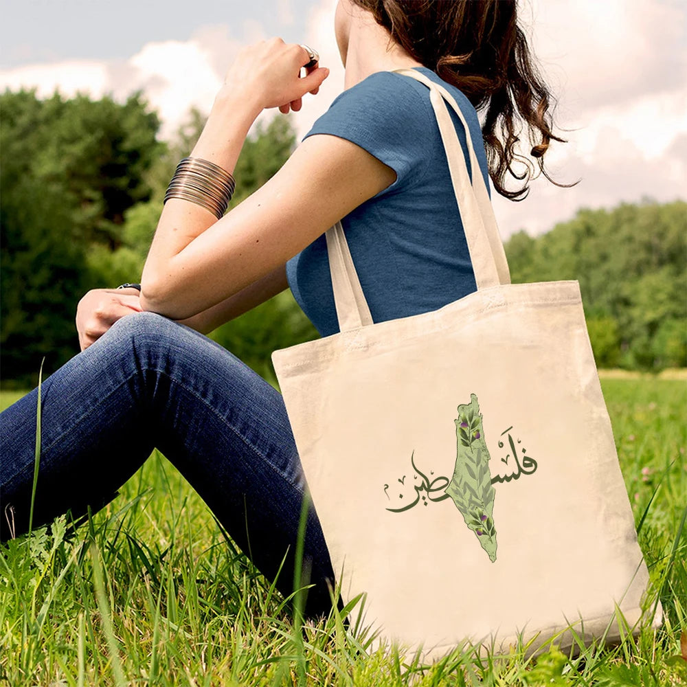 Arabic Calligraphy Women's Handbag Watermelon Pattern Tote Bags Women's Shoulder Bag Large Capacity Canvas Bag