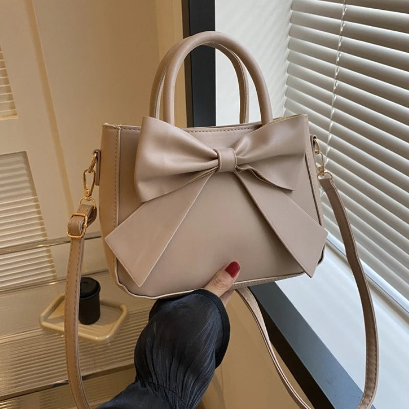 Elegant Faux Leather Tote Bag with Large Bow Detail Shoulder Purse , Convertible Crossbody Bag with Top Handle Bags for Women