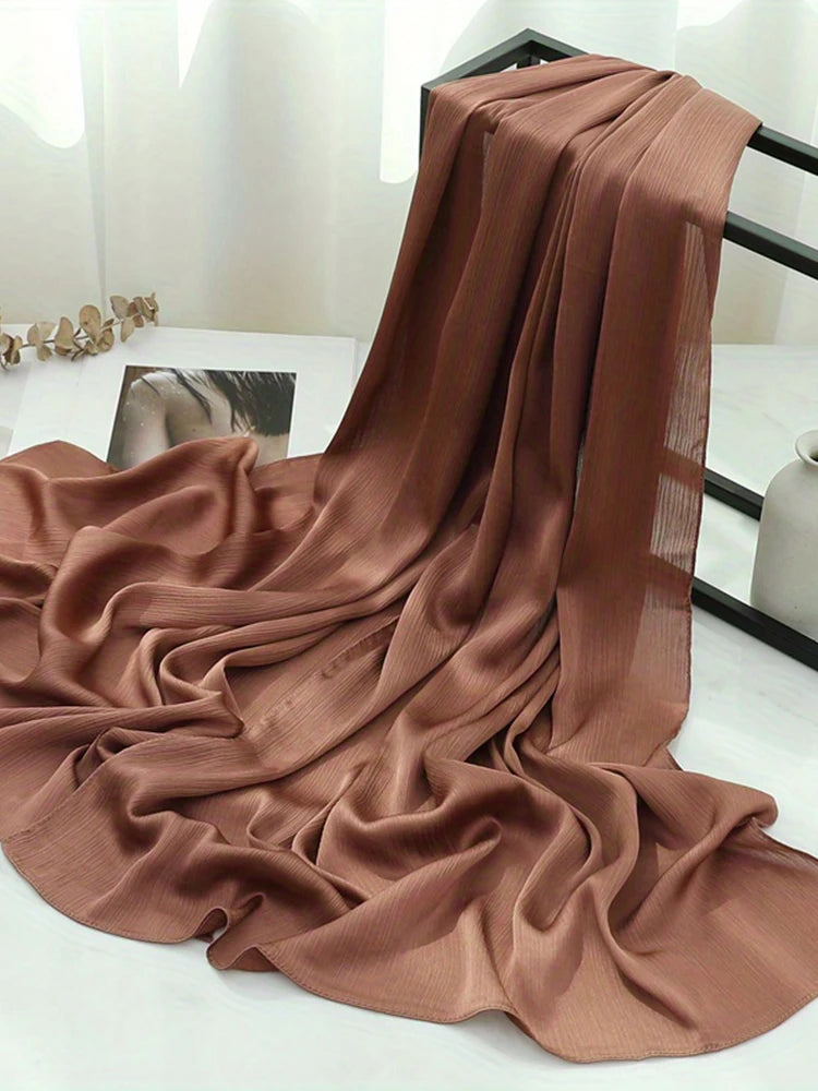Premium Satin Crinkle Hijabs Scarf Chiffon Silk Shawl Plain Muslim Women Hijabs Shinny Islam Women Turban Pleated Scarf Ramadan