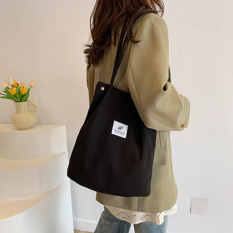 Women's Shoulder Bag Fashion Versatile Corduroy Large Capacity Portable Shopper Totes Female's Casual Travel Handbag