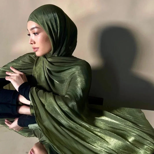Female Shimmer Shawl Silk Hijab Scarf Breathable Cool Island Satin Medine Silk Veil Musulmans Shiny Silk Shawl Women's Scarves