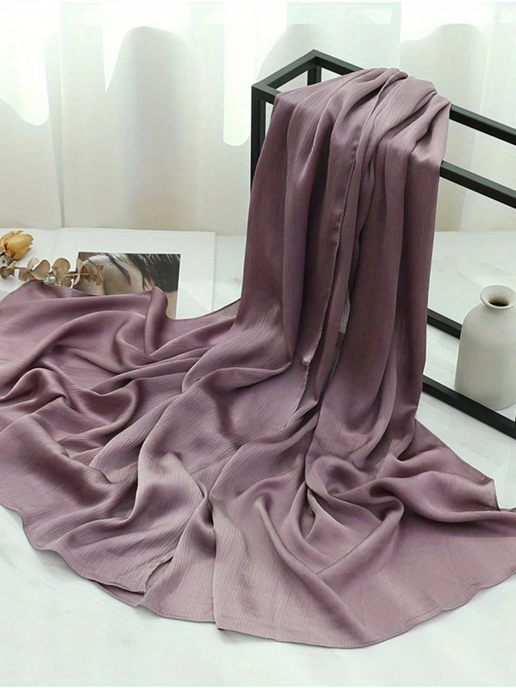 Premium Satin Crinkle Hijabs Scarf Chiffon Silk Shawl Plain Muslim Women Hijabs Shinny Islam Women Turban Pleated Scarf Ramadan