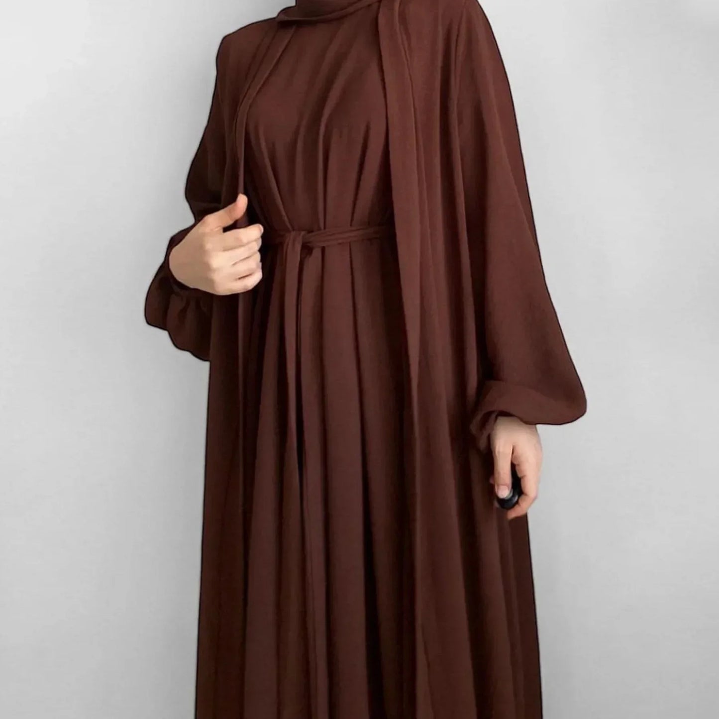 2 Piece Abaya Kimono with Inner Dress Set Muslim Abayas for Women Dubai Luxury Turkey Ramadan Islam Matching Hijab Outfit Kaftan