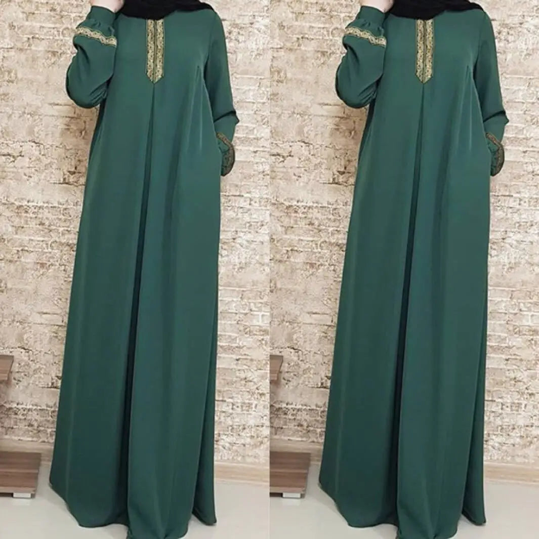 Muslim Abaya Ethnic Style Print Islam Abaya Dress Solid Color Loose Casual Robe Femme Musulman for Middle East Arabia