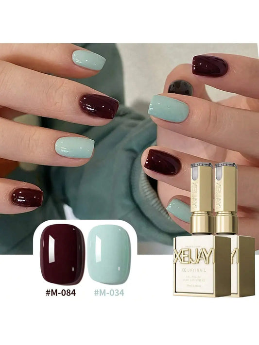2025 Spring/Summer Viral Wine Red & Mint Green Mini Duo - Brightening Trendy UV Gel Polish Set for Nail Salons