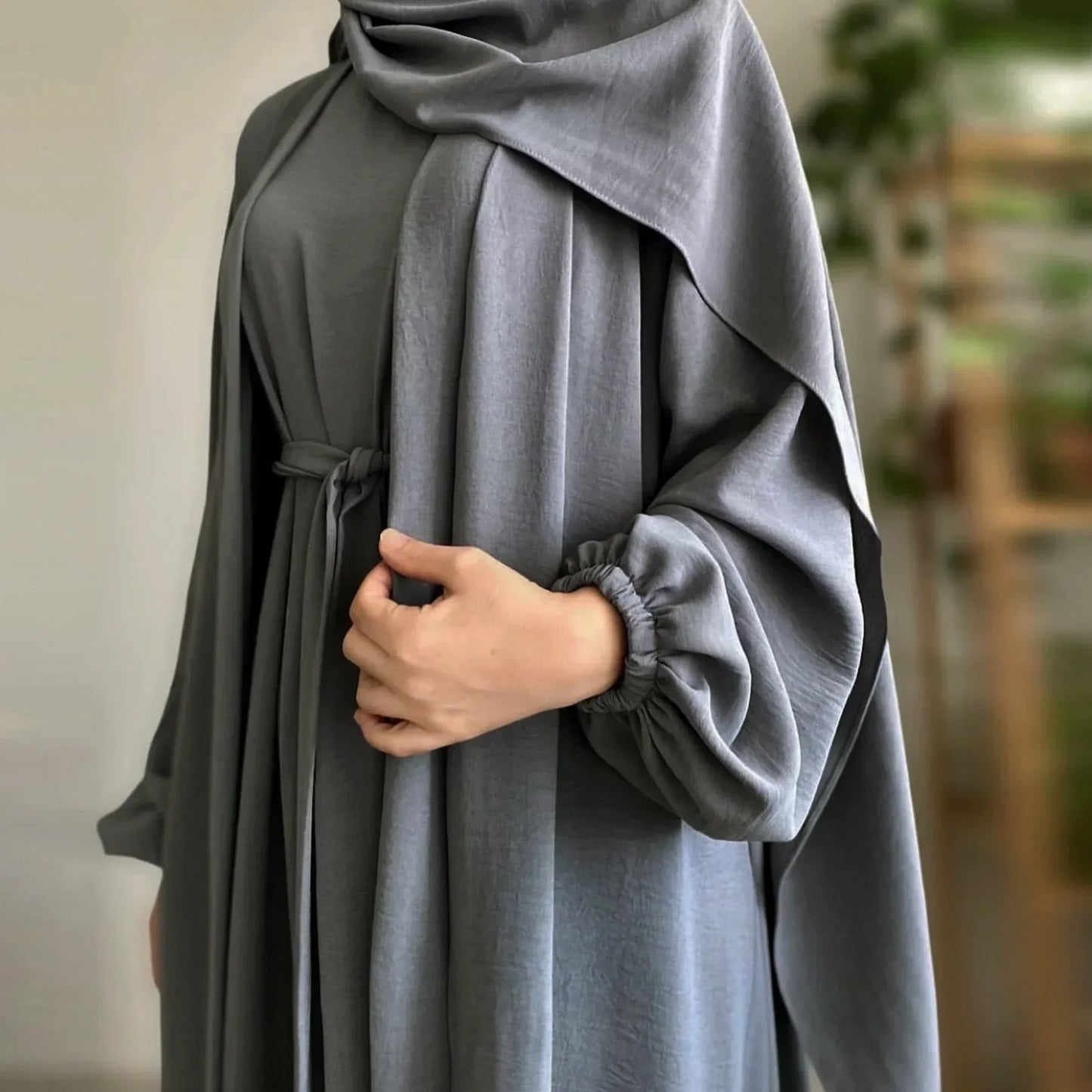 2 Piece Abaya Kimono with Inner Dress Set Muslim Abayas for Women Dubai Luxury Turkey Ramadan Islam Matching Hijab Outfit Kaftan