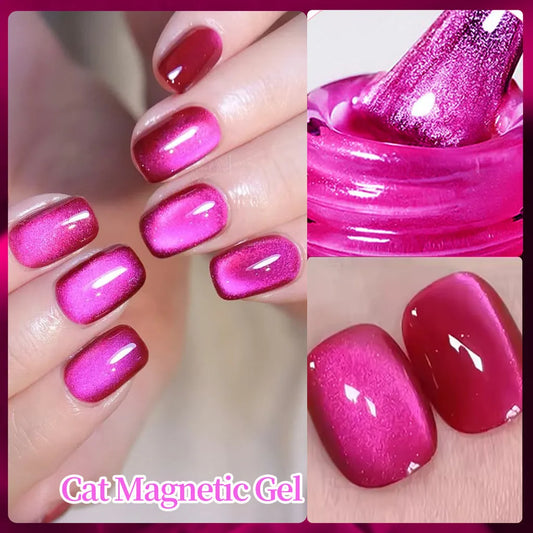 Pink Red Cat Magnetic Gel Nail Polish 7.5ml Jelly Gorgeous Color Soak Off UV LED Semi Permanent Gel Nail Art Varnishes
