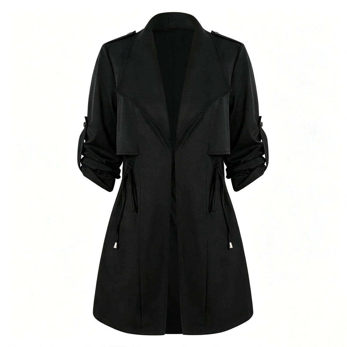 Trench Coat Women Mid-length Double Breasted Long Sleeve Jacket Epaulet Cuff Strap Solid Windbreaker Commuter Daily Outerwear