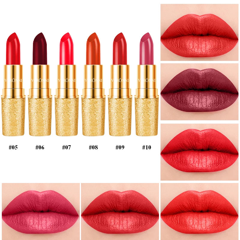 Matte Lipstick Long Lasting Waterproof Lip Stick Smudge-free Classic Highly Pigmented Velvet Finish Lip Tint Makeup