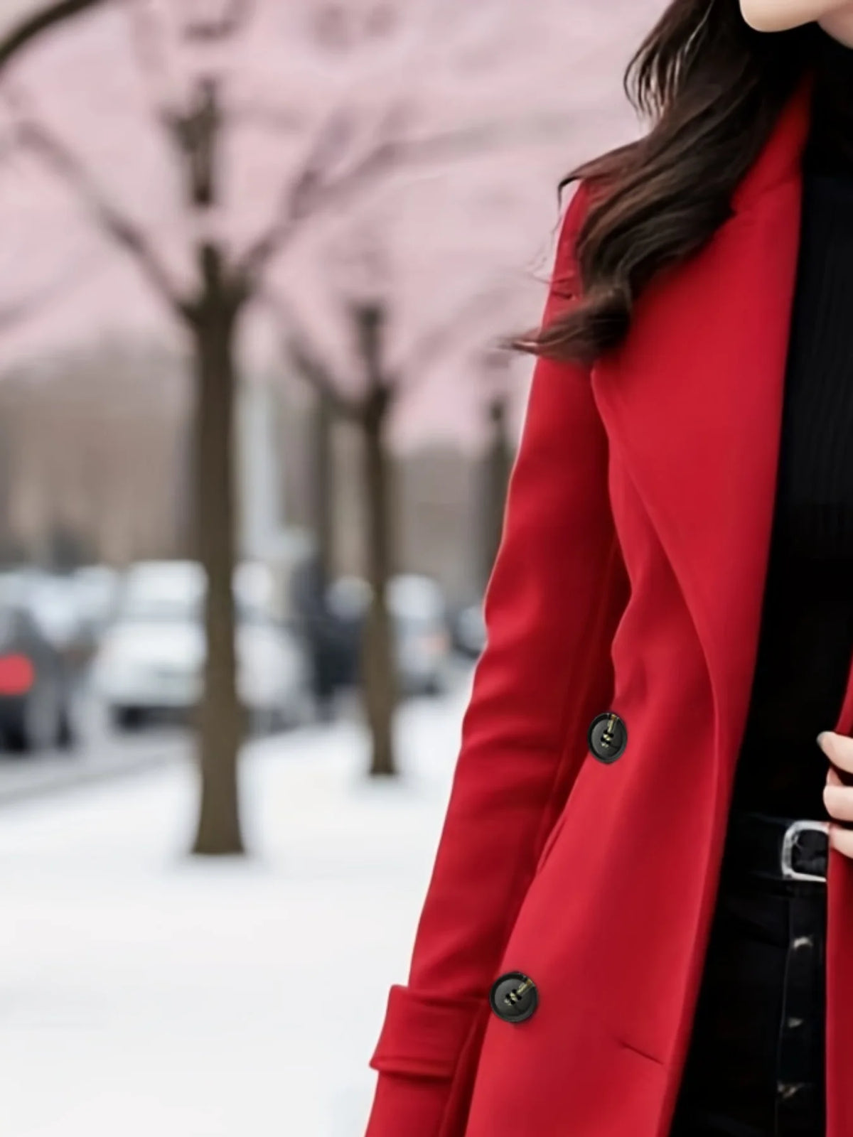 Women's Classic Double-Breasted Trench Coat, Elegant Belted Long Jacket - Warm Thickened Lining Woolen Winter