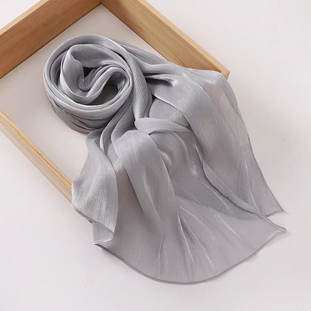 Female Shimmer Shawl Silk Hijab Scarf Breathable Cool Island Satin Medine Silk Veil Musulmans Shiny Silk Shawl Women's Scarves