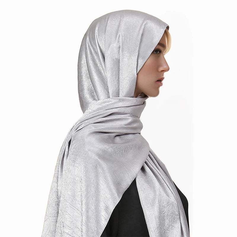 Hot Premium Satin Crinkle Hijab Silk Scarf Chiffon Shawl Plain Muslim Women Hijabs Islam Women Turban Pleated Scarf Ramadan