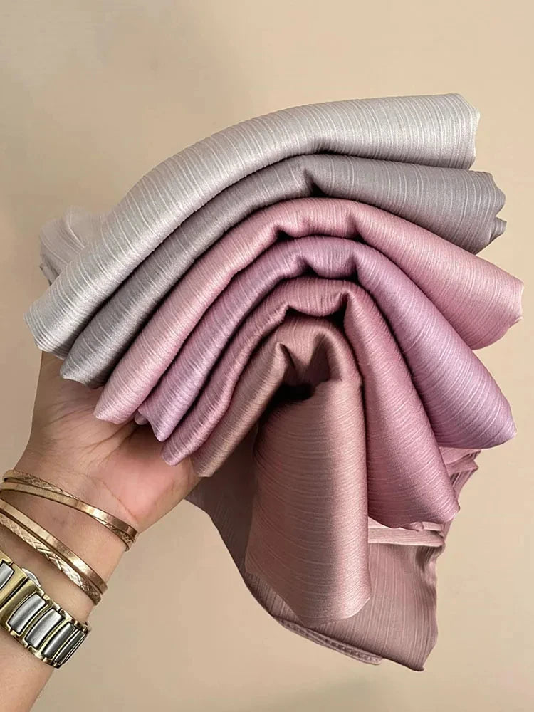Premium Satin Crinkle Hijabs Scarf Chiffon Silk Shawl Plain Muslim Women Hijabs Shinny Islam Women Turban Pleated Scarf Ramadan