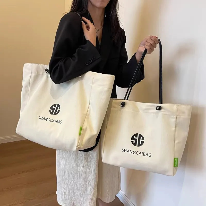 Quality Canvas Tote Bags For Women Letter Graphic Large Capacity Shopper Totes Two-size Shoulder Bag 2023 Simple Fashion Handbag