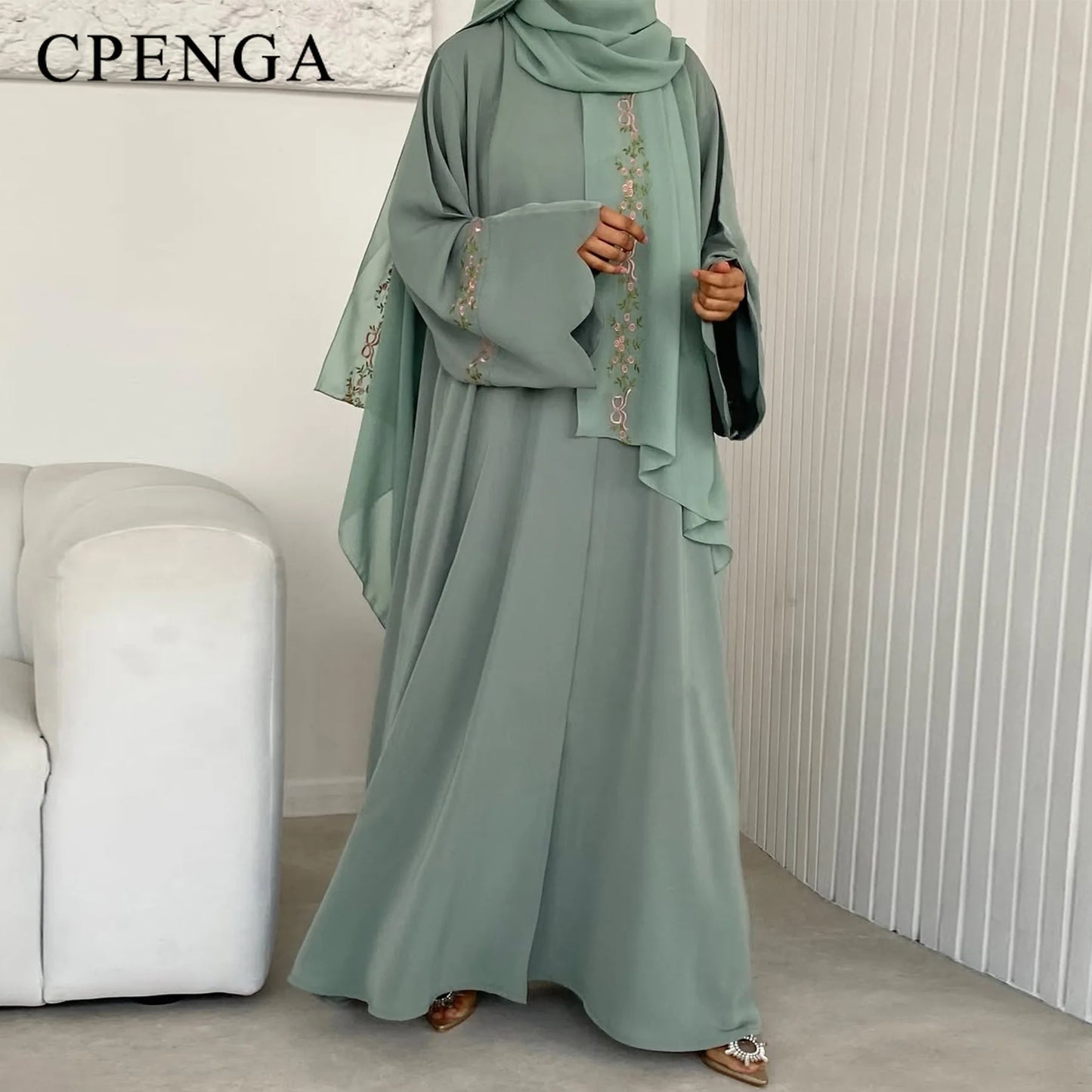 Luxurious Floral Embroidery Hijab Dress for Muslim Women Elegant Dubai Modest Abaya Eid Islam Party Jalabiya Turkey Kaftan Robe