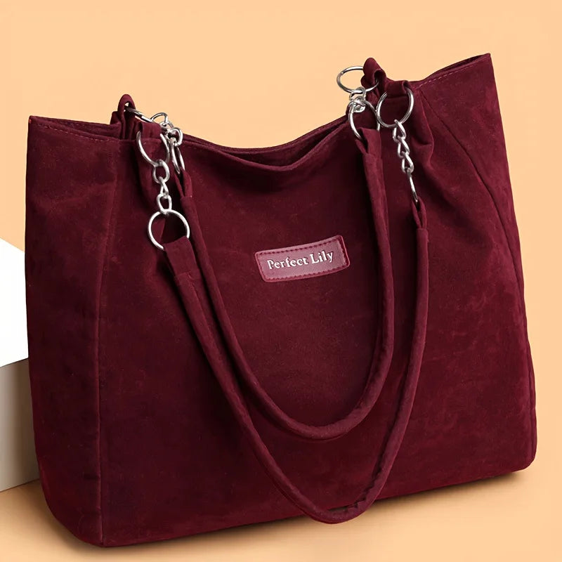 European American Autumn Winter Large Capacity Suede Women's Bag, Vintage Handbags Women Shoulder Bag, Retro Faux Suede Tote Bag