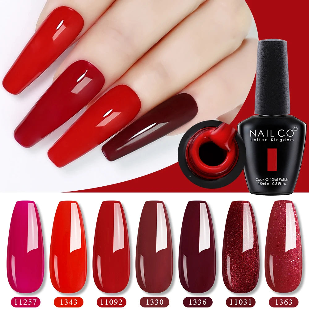 NAILCO Red Colors Series 15ML Nail Gel Polish Nail Supplies Semi Permanent For Nail Art Manicure Soak Off LED UV Hybrid Varnish