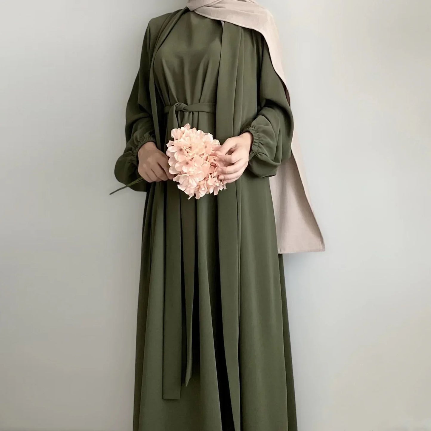 2 Piece Abaya Kimono with Inner Dress Set Muslim Abayas for Women Dubai Luxury Turkey Ramadan Islam Matching Hijab Outfit Kaftan