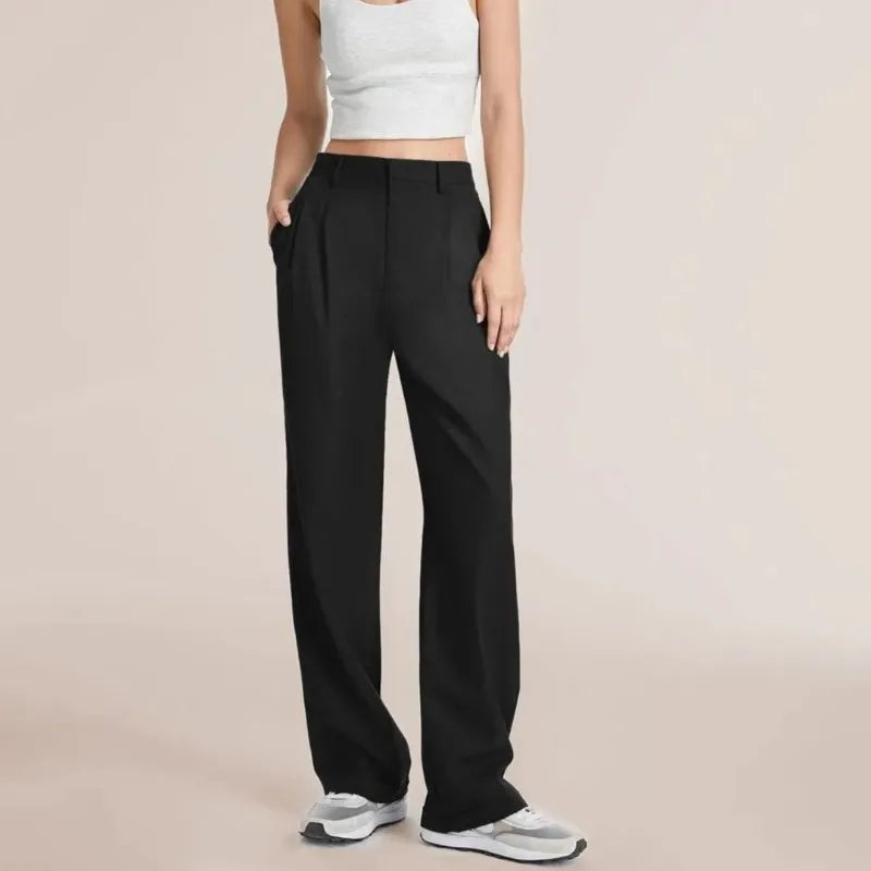 Women's High-Waisted Straight-Leg Trousers Casual Office Wear Slim-Fit Cut Solid-Colour Suit Trousers