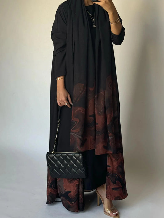 Middle Eastern Loose Open Front Abaya Muslim Full Sleeve Printed Abayas Turkey Kaftans Women Jilbabs Islamic Maxi Dresses