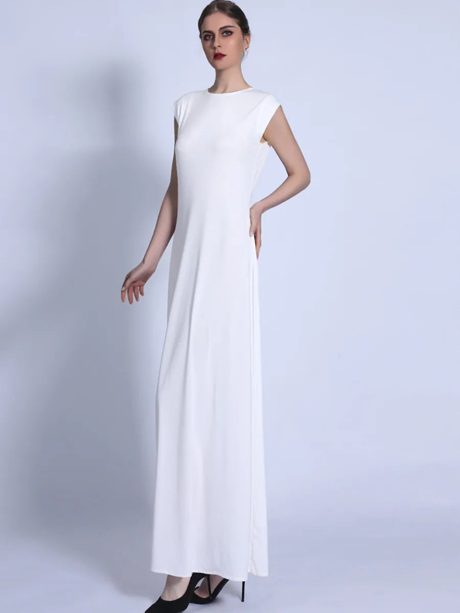 Muslim Women Arabic Dubai Abaya Sleeveless Long Dress Kaftan Modest Robe Femme Islam African Solid Soft Maxi Dresses Clothing