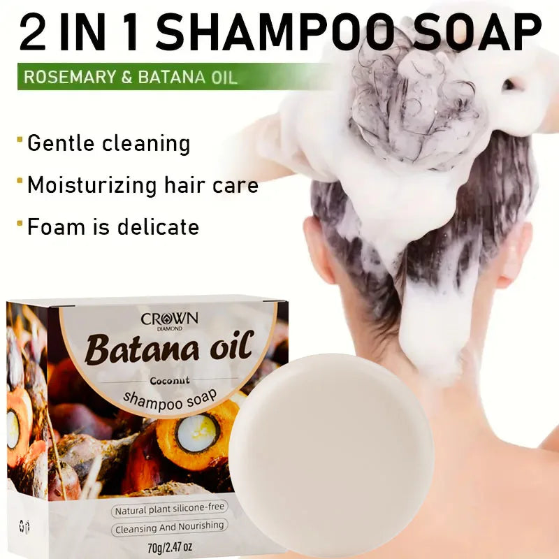 2-in-1 Natural Anti-Hair Loss Shampoo Bar with Batana and Rosemary Controls Oil Strengthens Roots Long-Lasting Coconut Oil Soap