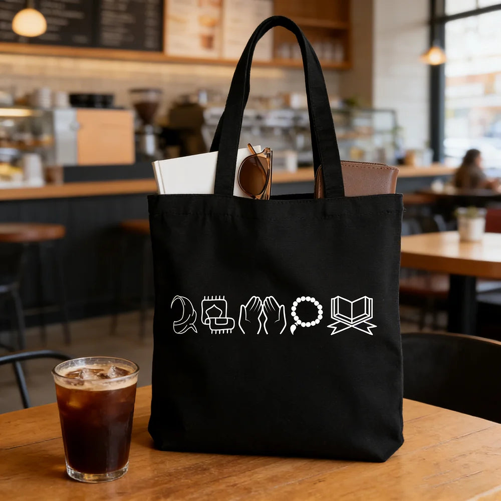 Muslim Essentials Canvas Tote Bag Eid Mubarak Accessories Ramadan Kareem Gifts Islamic Iftar Party Favor Taraweeh Essentials
