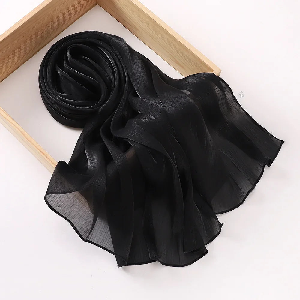 Female Shimmer Shawl Silk Hijab Scarf Breathable Cool Island Satin Medine Silk Veil Musulmans Shiny Silk Shawl Women's Scarves