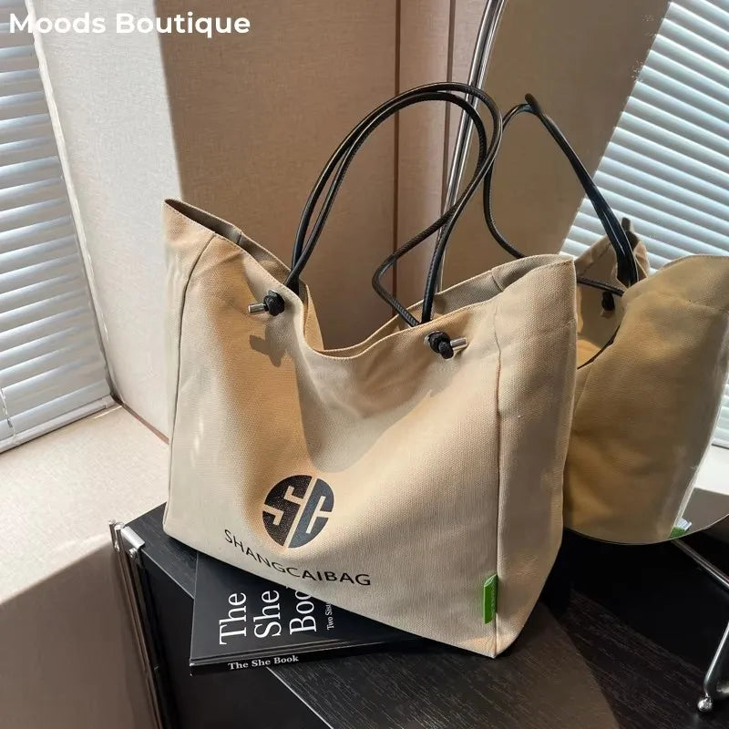 Quality Canvas Tote Bags For Women Letter Graphic Large Capacity Shopper Totes Two-size Shoulder Bag 2023 Simple Fashion Handbag
