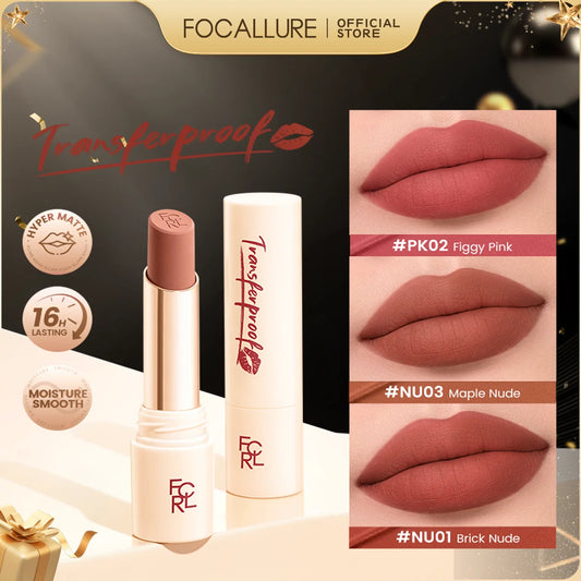 FOCALLURE Lightweight Matte Lipstick Waterproof Transferproof Lip Balms High Pigmented Moisturizing Lip Tints Makeup Cosmetics