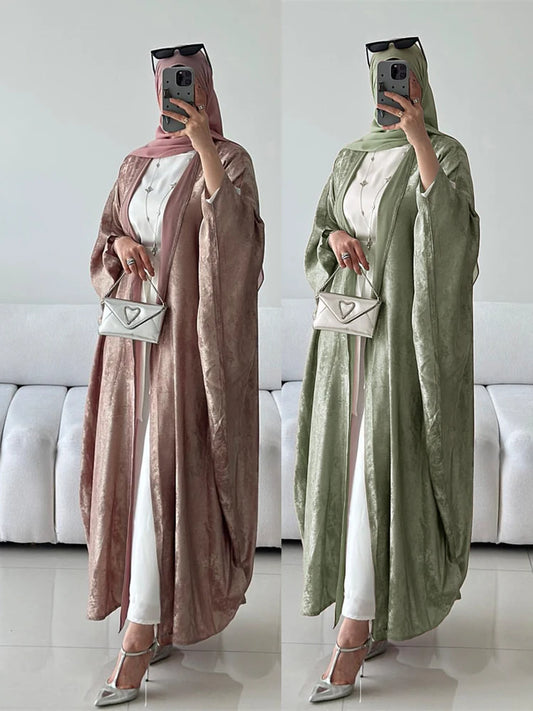 Luxury Shiny Batwing Satin Open Kimono Abaya