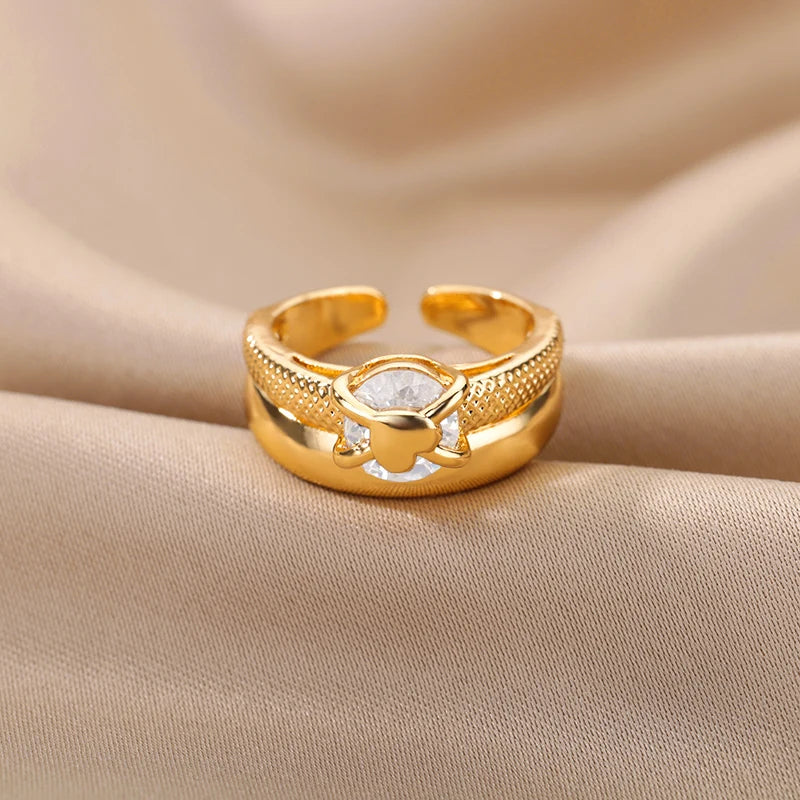 Heart Rings for Women Grils Gold Plated Adjustable Stainless Steel Ring 2025 Trend Luxury Wedding Couple Jewelry anillos mujer