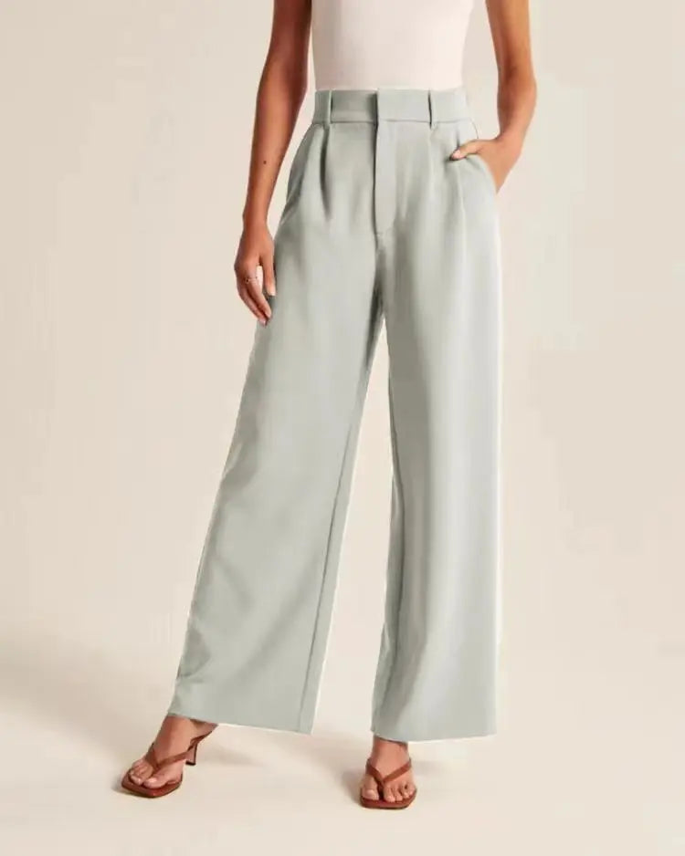 Women's High-Waisted Straight-Leg Trousers Casual Office Wear Slim-Fit Cut Solid-Colour Suit Trousers