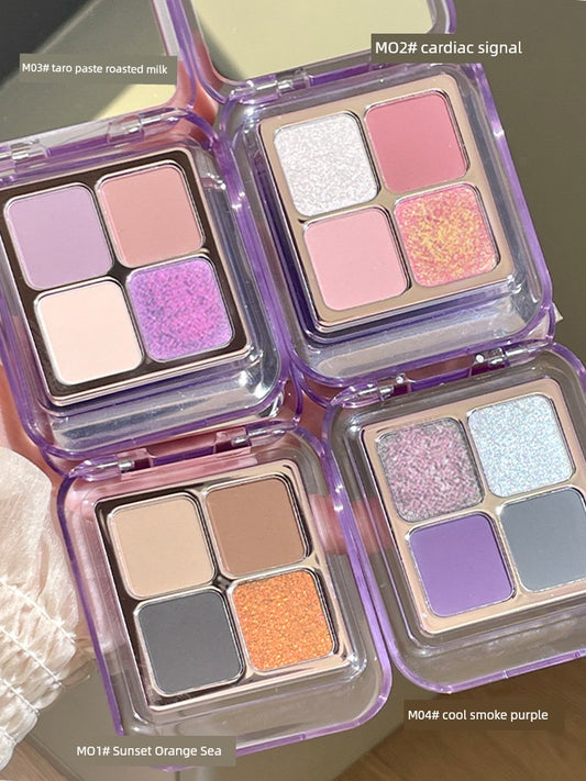 A Flash ~ What a Fairy Chameleon Eye Shadow! Gellas Four-Color Plate Smoky Makeup Clear Thin and Glittering Eyes Brightening