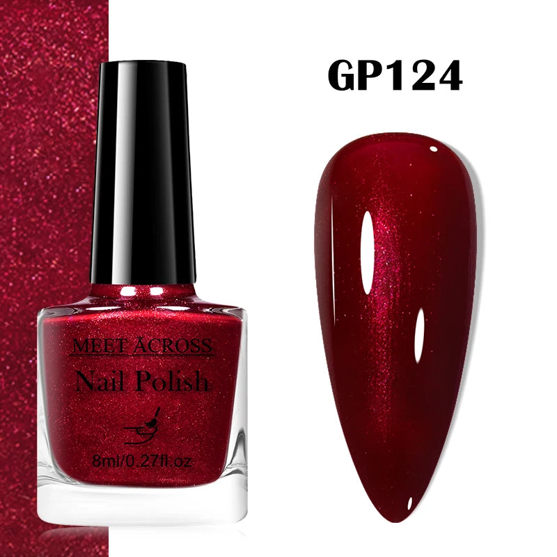 MEET ACROSS 8ml Wine Red Color Water-Based Peel Off Nail Polish Glass Bottle Christmas Nail Art Polish DIY Design No Need Lamp