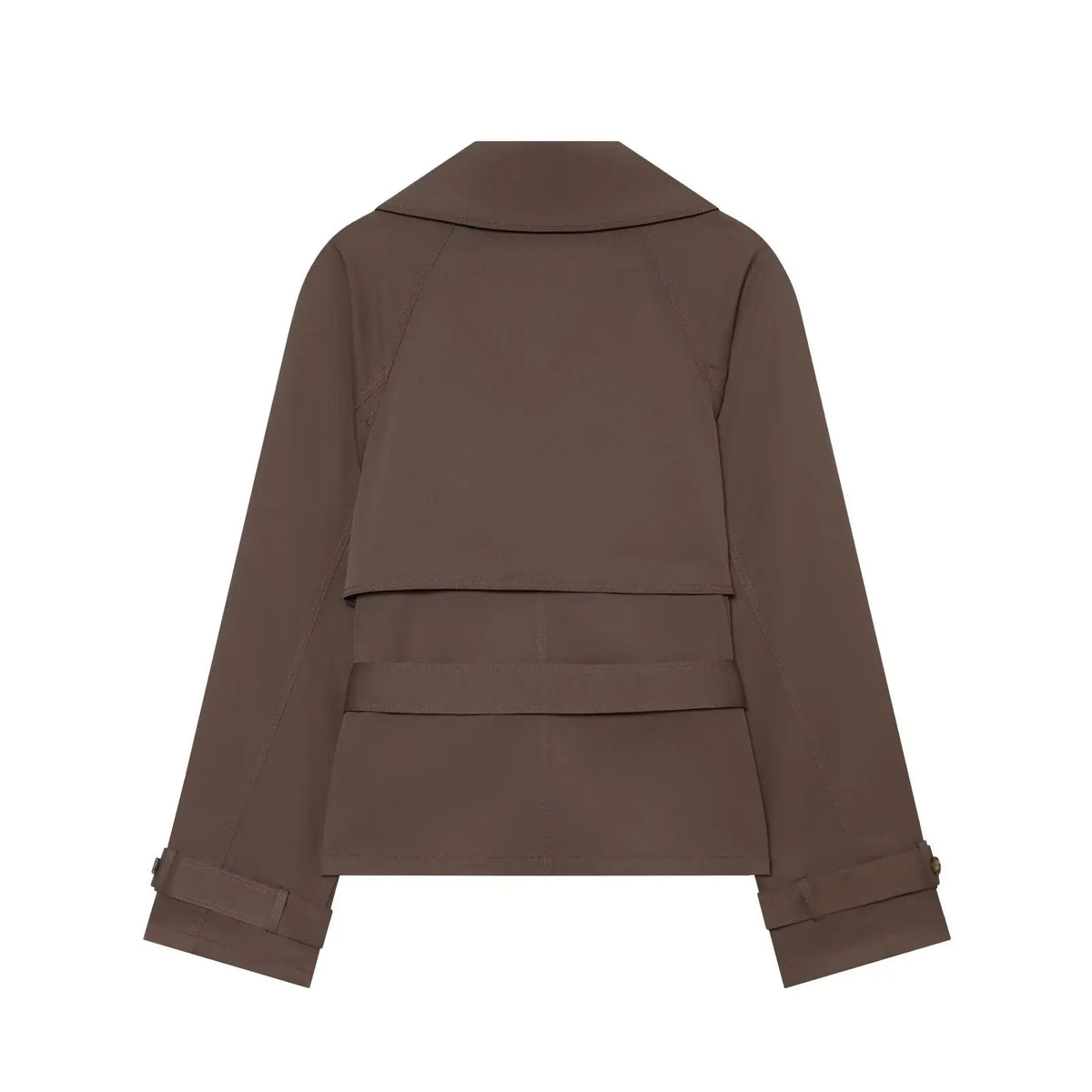 BSAY 2026 Women Short Trench Coat Lapel Double Breasted Belted Waist Long Sleeve Cropped Windbreaker Casual Commuter Outerwear