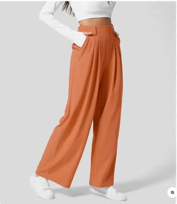 Women's High-Waisted Straight-Leg Trousers Casual Office Wear Slim-Fit Cut Solid-Colour Suit Trousers