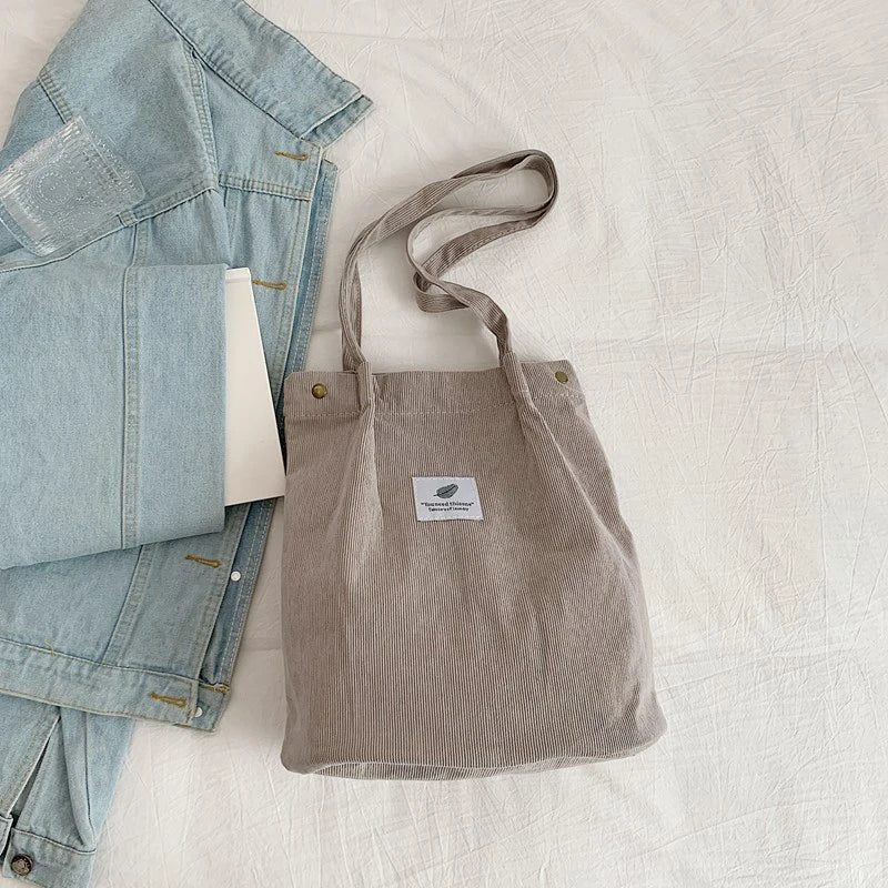 Women's Shoulder Bag Fashion Versatile Corduroy Large Capacity Portable Shopper Totes Female's Casual Travel Handbag