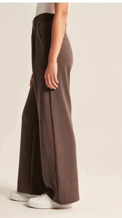 Women's High-Waisted Straight-Leg Trousers Casual Office Wear Slim-Fit Cut Solid-Colour Suit Trousers