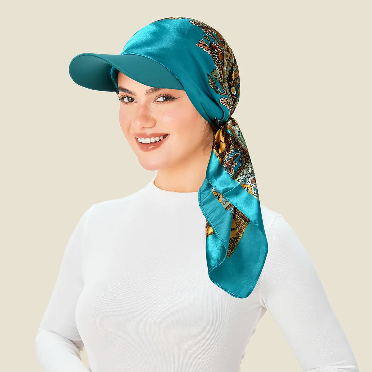 Floral Print Satin Turban Hijab Cap