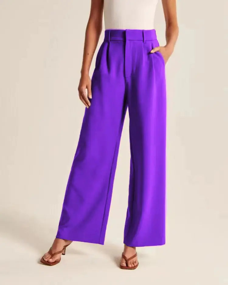 Women's High-Waisted Straight-Leg Trousers Casual Office Wear Slim-Fit Cut Solid-Colour Suit Trousers