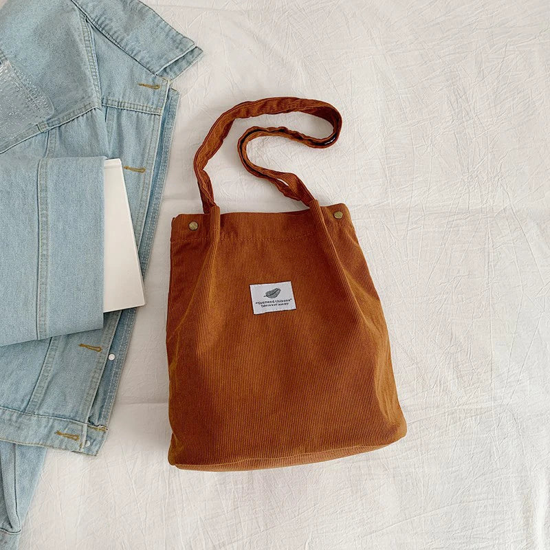 Women's Shoulder Bag Fashion Versatile Corduroy Large Capacity Portable Shopper Totes Female's Casual Travel Handbag