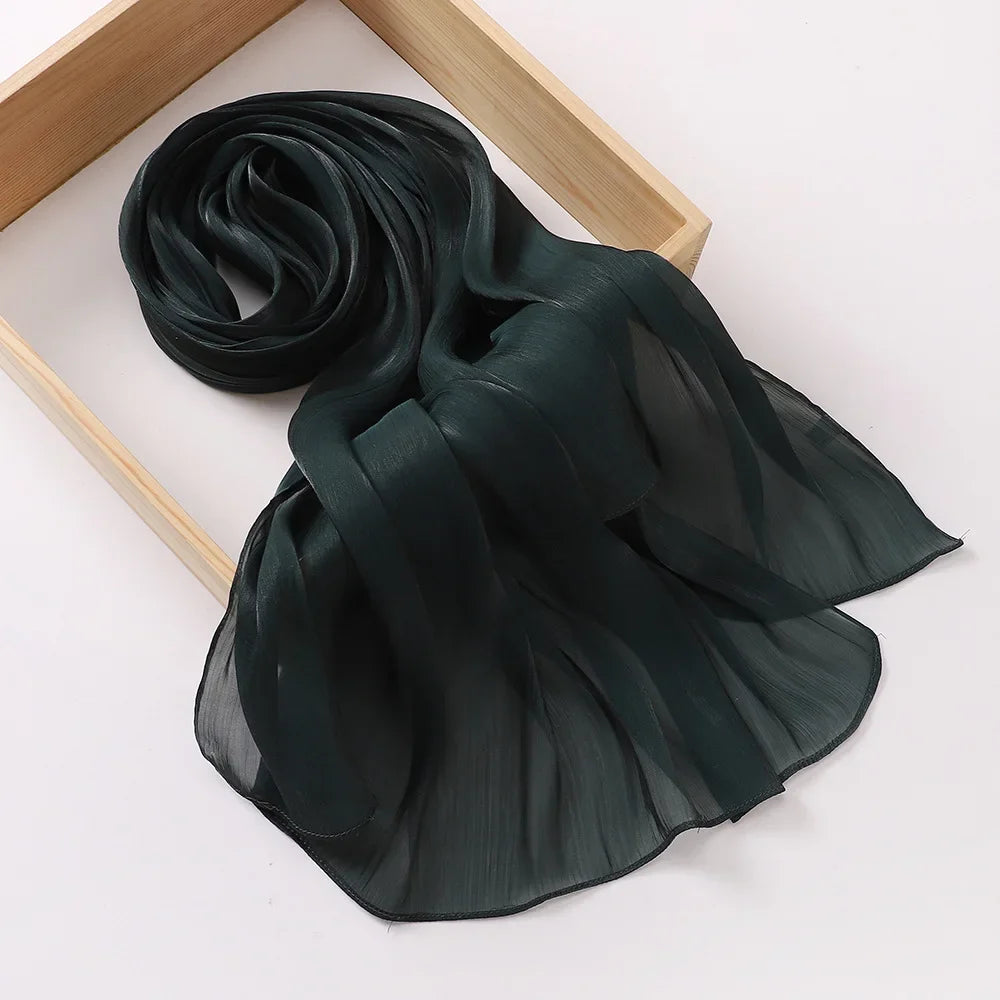Female Shimmer Shawl Silk Hijab Scarf Breathable Cool Island Satin Medine Silk Veil Musulmans Shiny Silk Shawl Women's Scarves