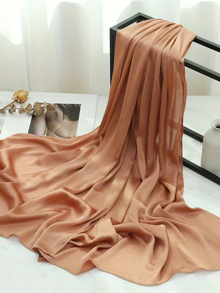 Premium Satin Crinkle Hijabs Scarf Chiffon Silk Shawl Plain Muslim Women Hijabs Shinny Islam Women Turban Pleated Scarf Ramadan