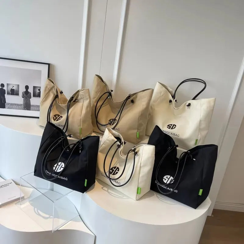 Quality Canvas Tote Bags For Women Letter Graphic Large Capacity Shopper Totes Two-size Shoulder Bag 2023 Simple Fashion Handbag
