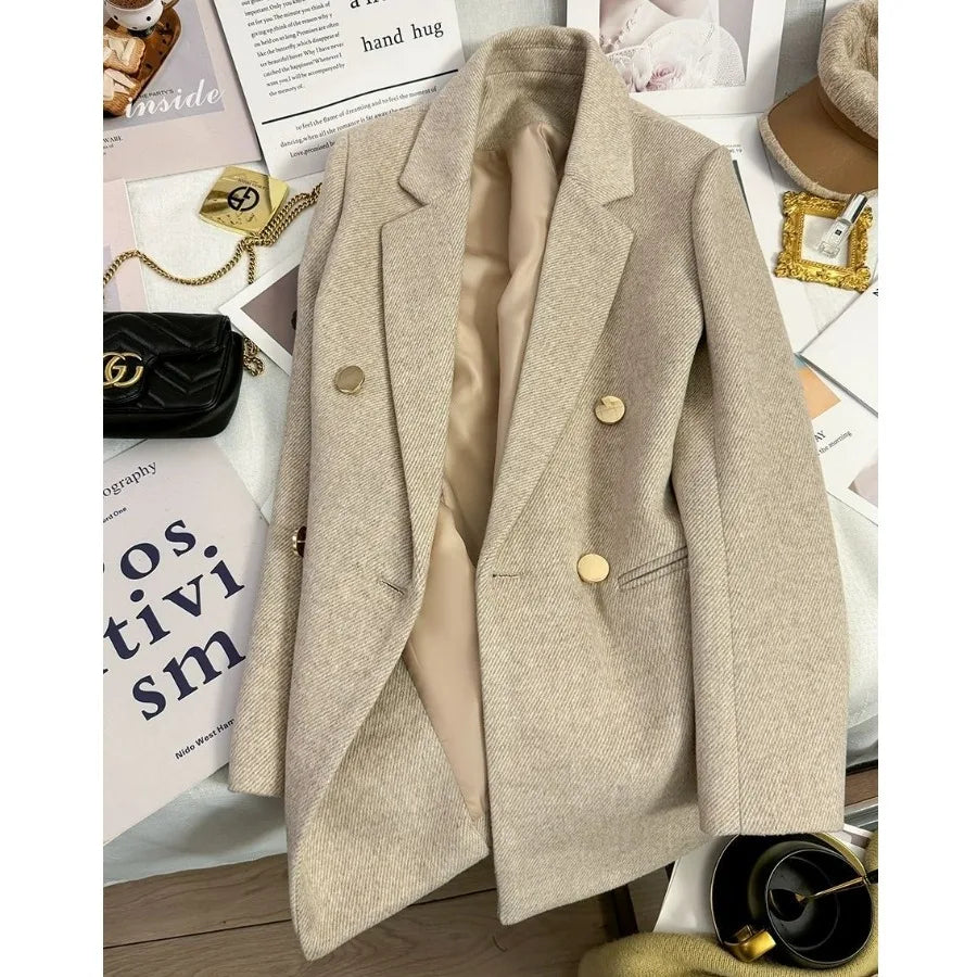 Fashionable Korean Style Women's Suit Jacket Autumn Winter New Arrival High-End Beige Beautiful Coat Elegant Versatile Outerwear